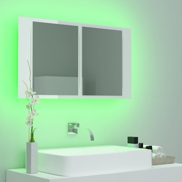 vidaXL Spegelskåp för badrum LED vit högglans 80x12x45 cm akryl Vit