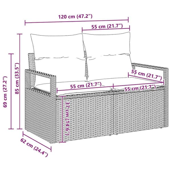 vidaXL Soffset med kudde 7 pcs Beige konstrotting Beige