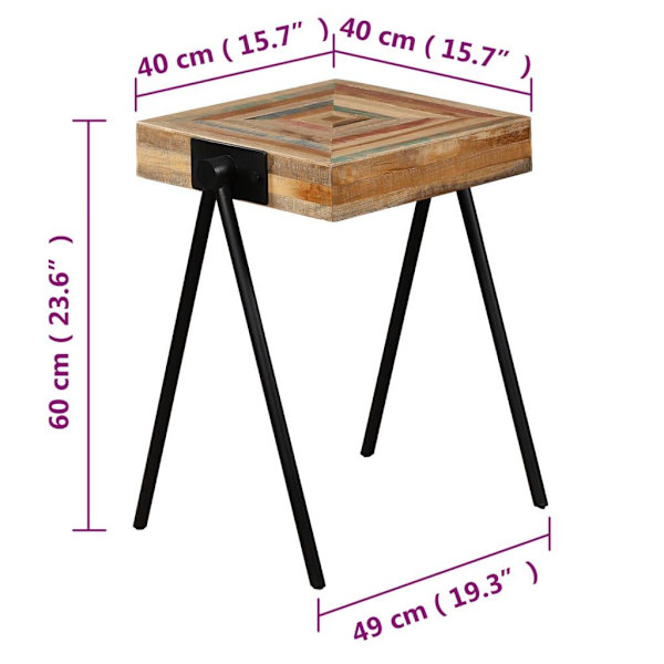 vidaXL Sidobord massivt återvunnet teakträ multifärg