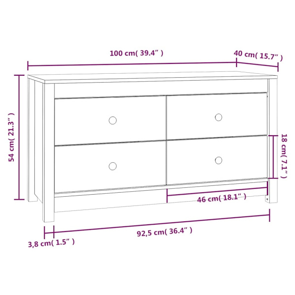 vidaXL Sidoskåp vit 100x40x54 cm massiv furu Vit
