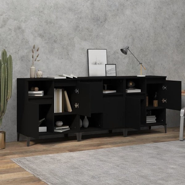 vidaXL Skänk 3 st svart 60x35x70 cm konstruerat trä Svart