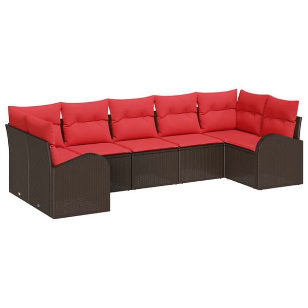 vidaXL Trädgårdsoffset med kudde 7 pcs Brun Poly Rattan Brun
