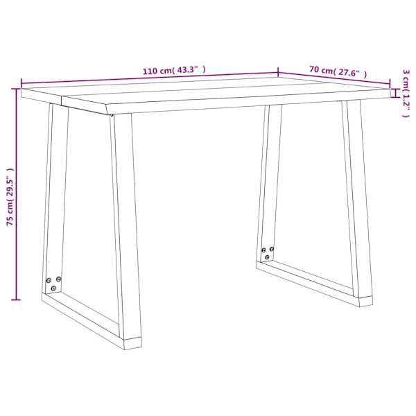 vidaXL Matbord med levande kant 110x70x75 cm massivt akaciaträ Brun