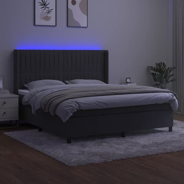 vidaXL Ramsäng med madrass & LED mörkgrå 180x200 cm sammet Grå