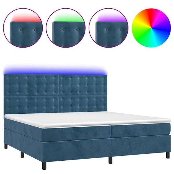 vidaXL Ramsäng med madrass & LED mörkblå 200x200 cm sammet Blå