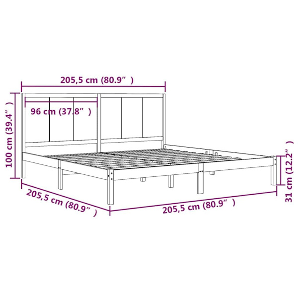 vidaXL Sängram svart massiv furu 200x200 cm Svart