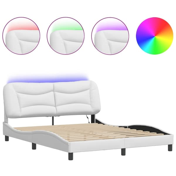 vidaXL Sängram med LED-belysning vit 160x200 cm konstläder Vit