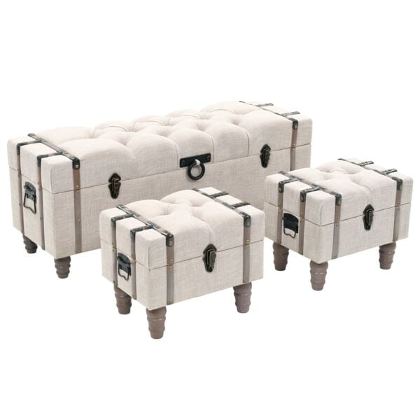 vidaXL Förvaringsbänk set 3 delar massivt trä och stål 112x37x45 cm Vit