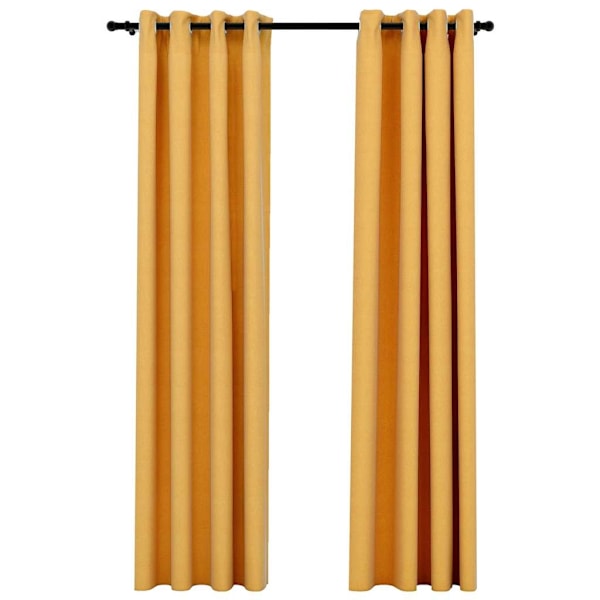 vidaXL Mörkläggningsgardin med öljetter linnelook 2 st gul 140x225cm Gul