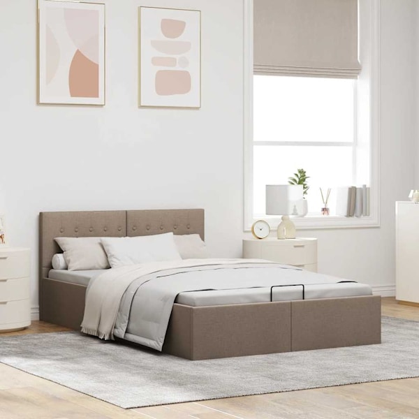 vidaXL Sängram hydraulisk förvaring utan madrass taupe 120x200 cm Taupe