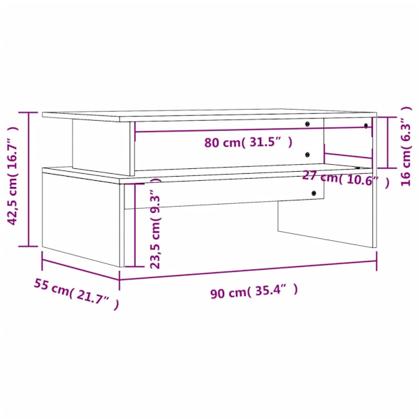 vidaXL Soffbord sonoma-ek 90x55x42,5 cm konstruerat trä Brun