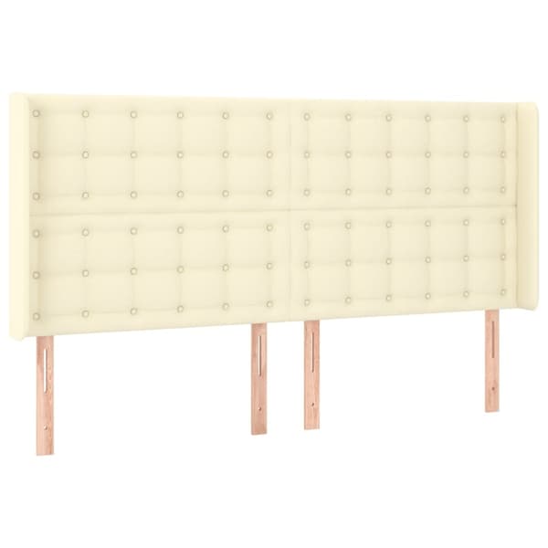 vidaXL Sänggavel LED gräddvit 203x16x118/128 cm konstläder Kräm
