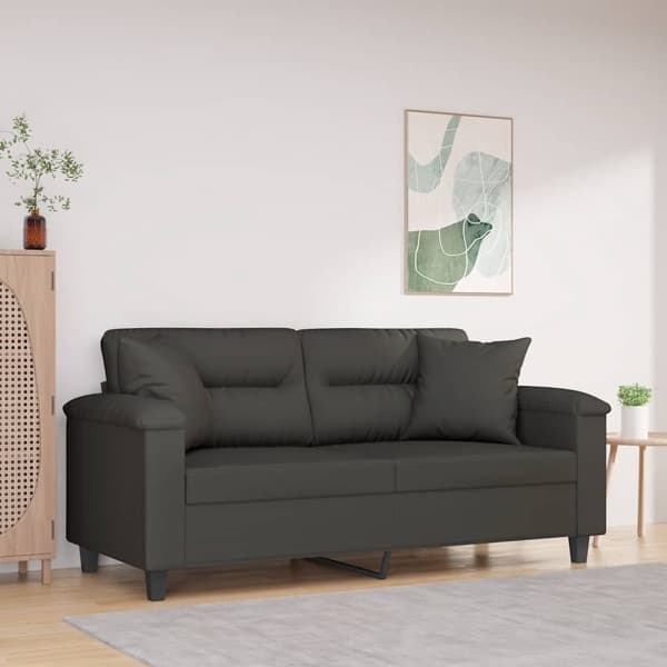 vidaXL 2-sitssoffa med kuddar och delar mörkgrå 140 cm mikrofibertyg Grå