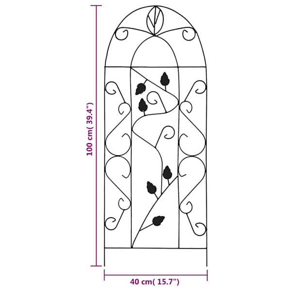 vidaXL Växtstöd 3 st svart 40x100 cm järn Svart