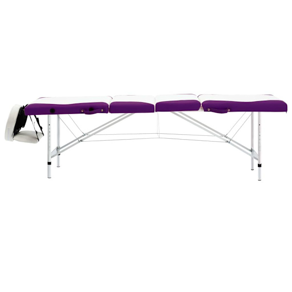 vidaXL Hopfällbar massagebänk 4 sektioner aluminium vit och lila Vit