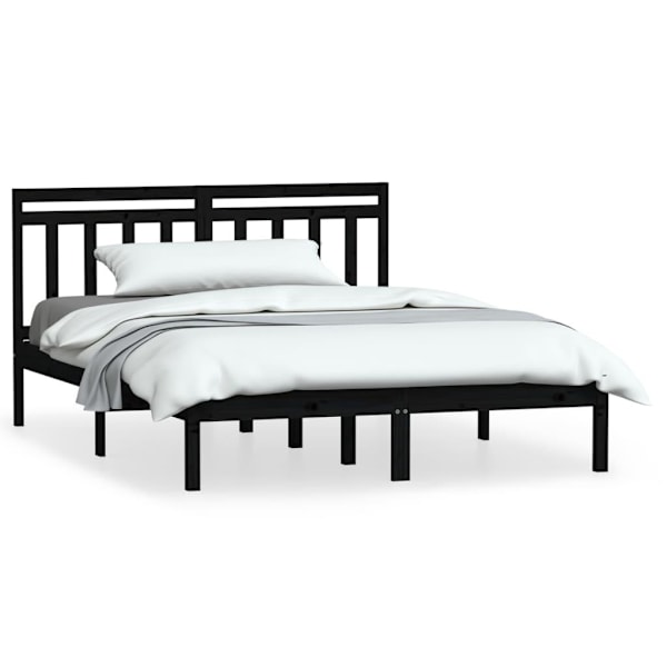 vidaXL Sängram massiv furu 120x190 cm svart Svart