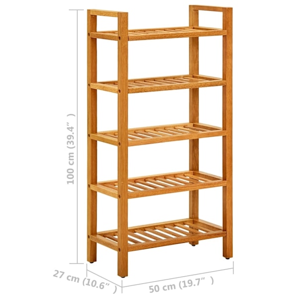 vidaXL Skohylla med 5 hyllor 50x27x100 cm massiv ek Brun