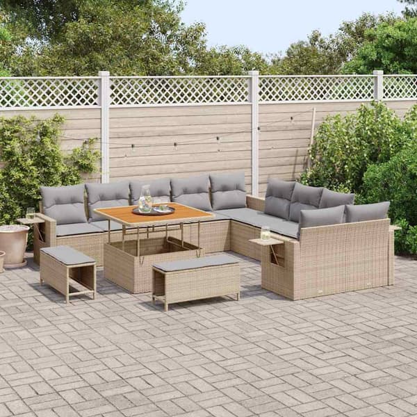 vidaXL Trädgårdsoffset 13 st Beige konstrotting Beige