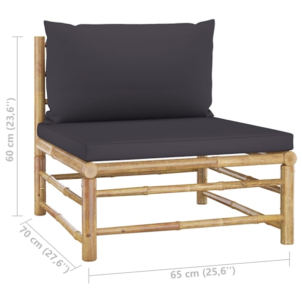 vidaXL Loungeset för trädgården med mörkgrå dynor 8 delar bambu grå