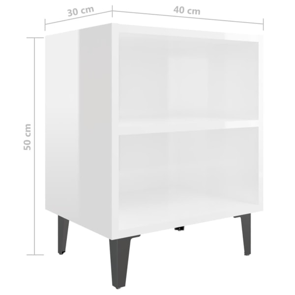 vidaXL Sängbord med metallben vit högglans 40x30x50 cm Vit