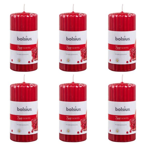 Bolsius Ribbat blockljus med doft 6 st 120x58 mm granatäpple Röd