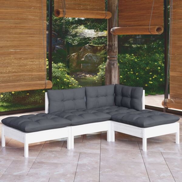 vidaXL Loungegrupp med dynor 4 delar vit massiv furu Vit