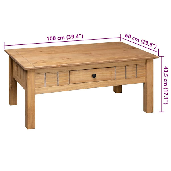 vidaXL Soffbord 100x60x45 cm massiv furu panama Brun