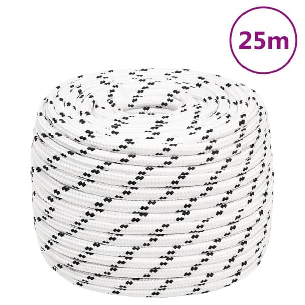 vidaXL Båtlina flätad vit 14 mm x 25 m polyester