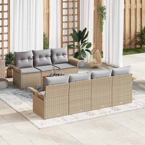 vidaXL Trädgårdsoffset 8 st Beige konstrotting Beige