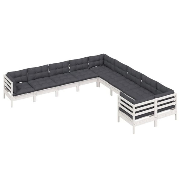 vidaXL Loungegrupp med dynor 10 delar vit massiv furu Vit