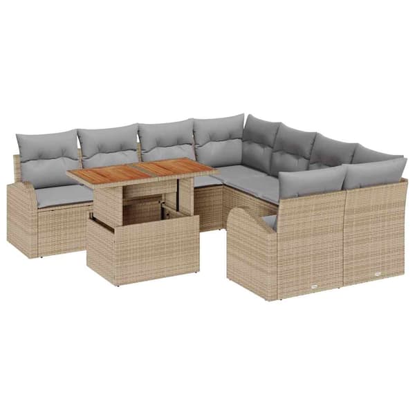 vidaXL Trädgårdsoffset 9 st beige och ljusgrå Beige