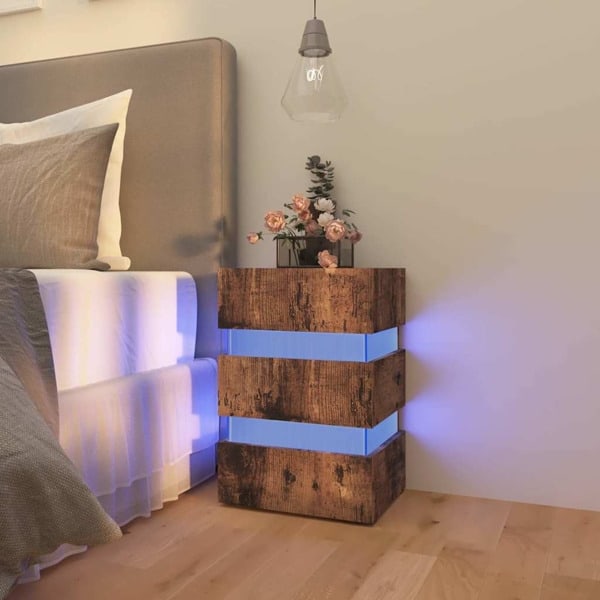 vidaXL Sängskåp LED rökfärgad ek 45x35x67 cm konstruerat trä Brun