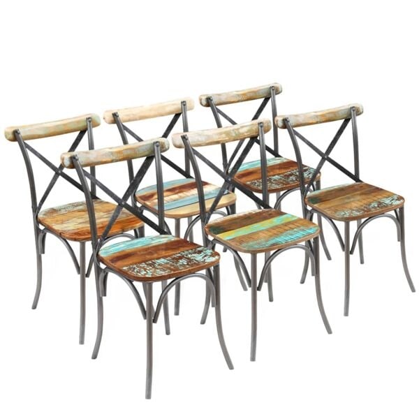 vidaXL Matstolar 6 st massivt återvunnet trä 51x52x84 cm multifärg