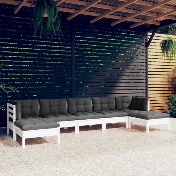 vidaXL Loungegrupp med dynor 7 delar vit massiv furu Vit
