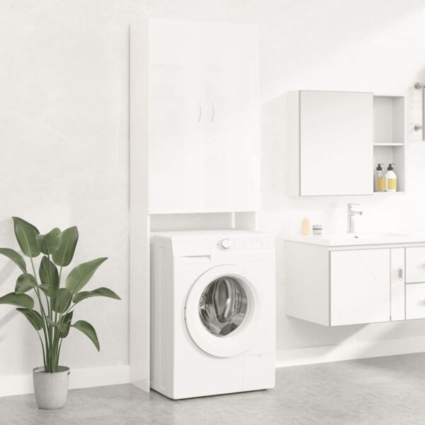 vidaXL Tvättmaskinsskåp vit högglans 64x25,5x190 cm High gloss white
