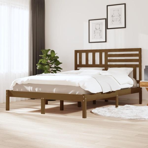 vidaXL Sängram 150x200 cm massiv furu honungsbrun Brun