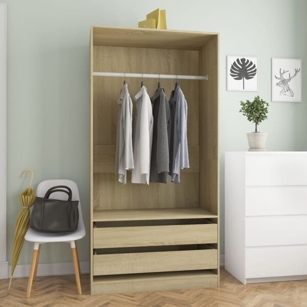 vidaXL Garderob sonoma-ek 100x50x200 cm konstruerat trä Brun