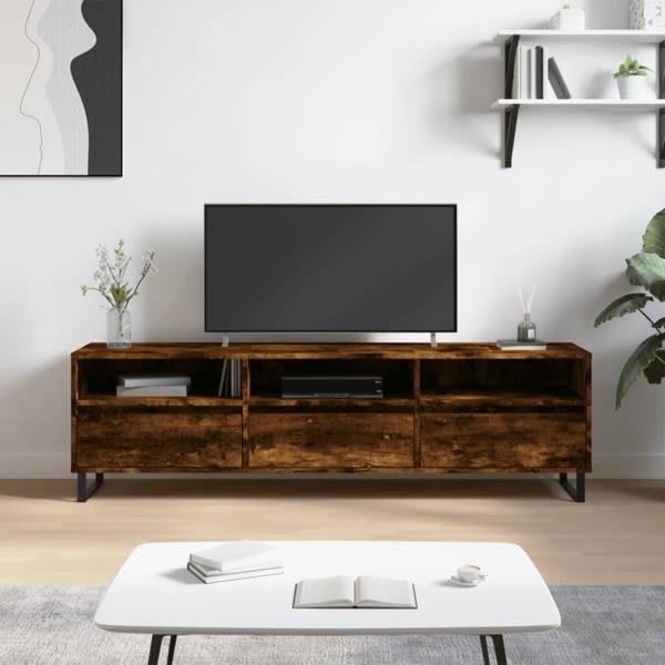 vidaXL Tv-bänk rökfärgad ek 150x30x44,5 cm konstruerat trä Brun