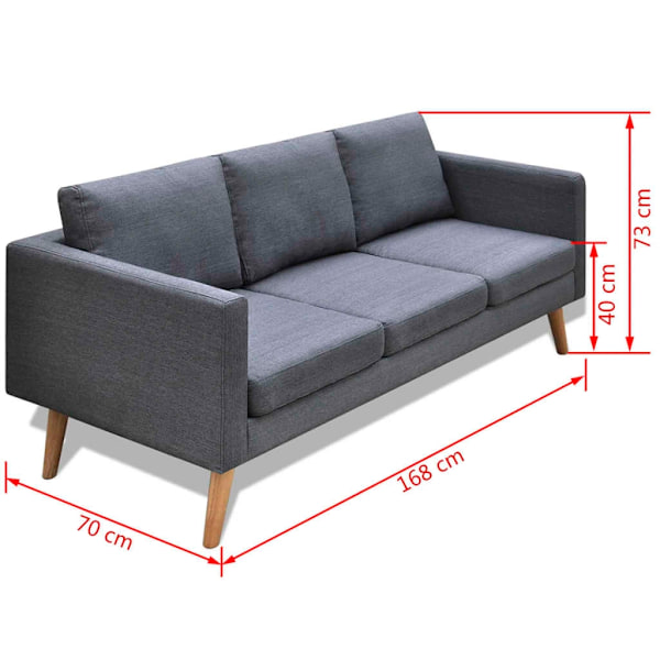 vidaXL Soffa i tyg 3-sitsig mörkgrå grå