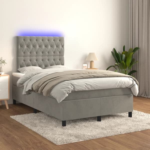 vidaXL Ramsäng med madrass & LED ljusgrå 120x190 cm sammet Grå