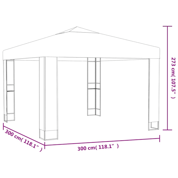 vidaXL Paviljong dubbla tak och ljusslinga LED 3x3x2,7 m taupe Taupe