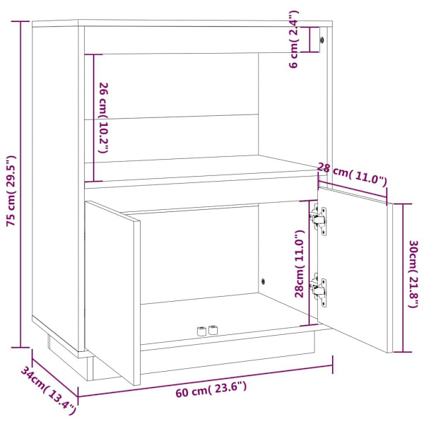 vidaXL Skänk honungsbrun 60x34x75 cm massiv furu Brun