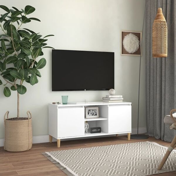 vidaXL TV-bänk med massiva ben vit 103,5x35x50 cm Vit