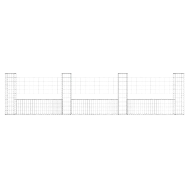 vidaXL U-formad gabionkorg med 4 stolpar järn 380x20x100 cm Silver