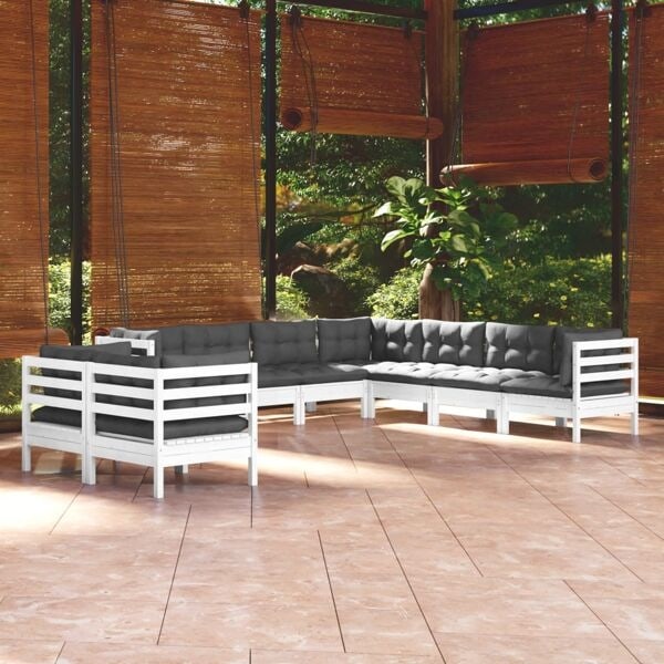 vidaXL Loungegrupp med dynor 9 delar vit massiv furu Vit