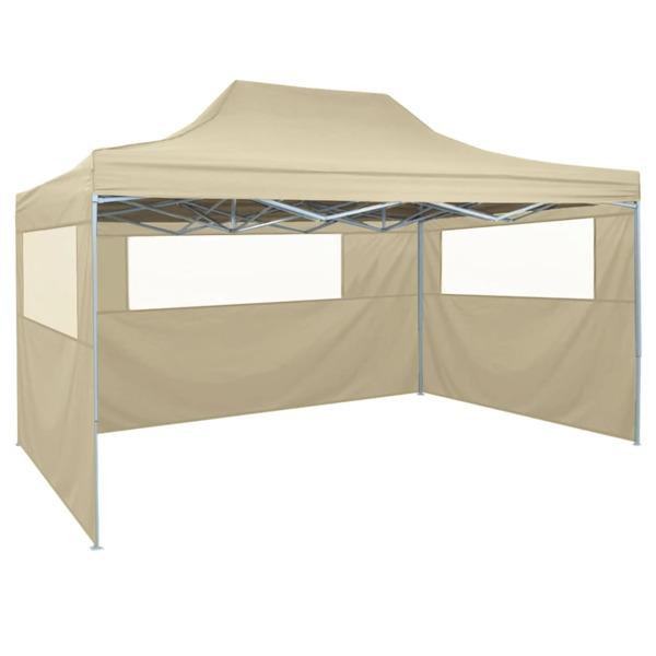 vidaXL Hopfällbart tält med 3 väggar 3x4,5 m gräddvit Creme