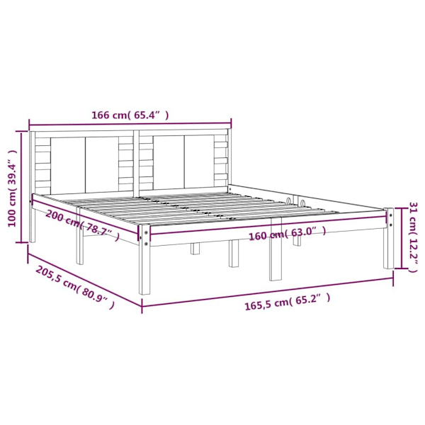 vidaXL Sängram vit massiv furu 160x200 cm Vit