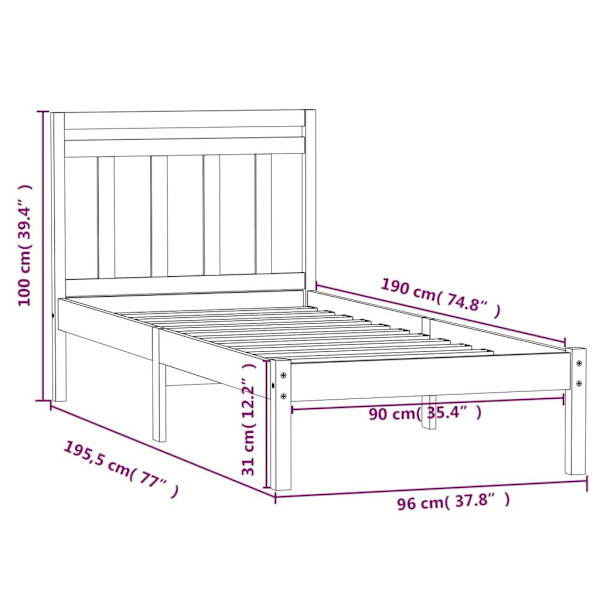 vidaXL Sängram massiv furu 90x190 cm vit Vit