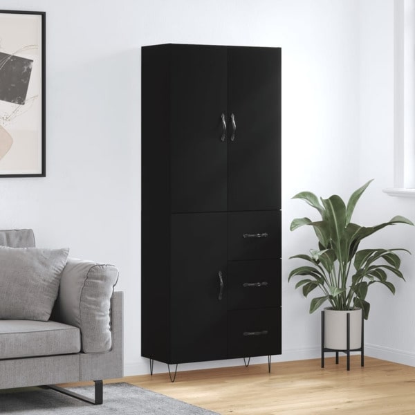 vidaXL Högskåp svart 69,5x34x180 cm konstruerat trä Svart
