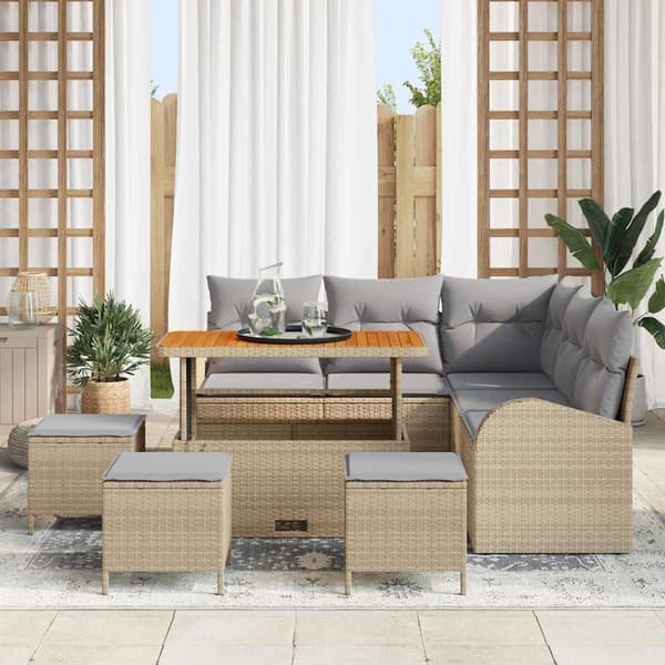 vidaXL Trädgårdsoffset 9 st Beige konstrotting Beige